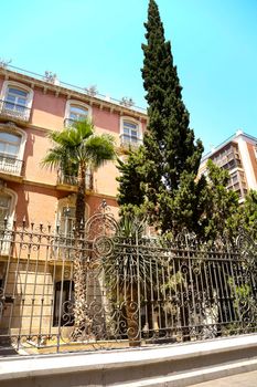 Cartagena, Murcia, Spain- July 16, 2022: Beautiful Modernist House facade in Caballero Street in the center of town in Cartagena city