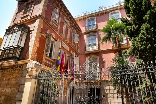 Cartagena, Murcia, Spain- July 16, 2022: Beautiful Modernist House facade in Caballero Street in the center of town in Cartagena city