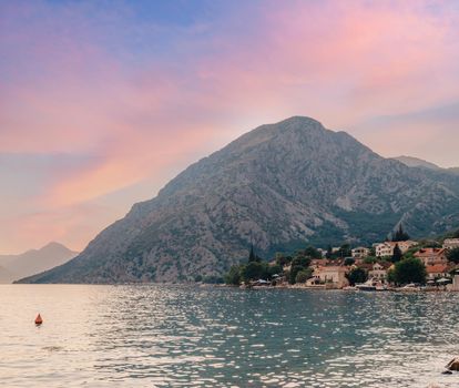 Fishing boat on an oyster farm in the Bay of Kotor, Montenegro. High quality photo.