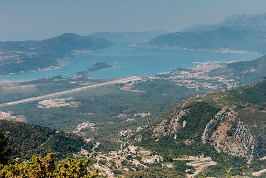 Beautiful nature mountains landscape. Kotor bay, Montenegro. Views of the Boka Bay, with the cities of Kotor and Tivat with the top of the mountain, Montenegro.