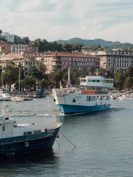 Panoramic view of La Spezia harbour at sunset