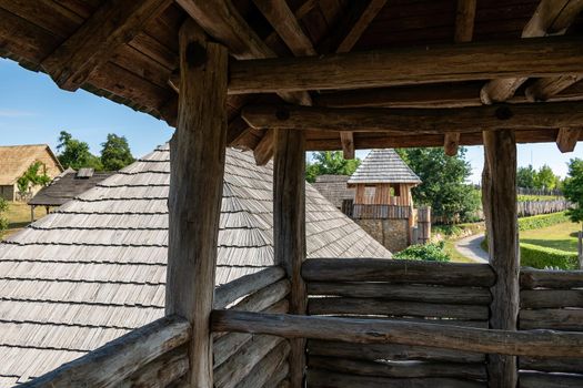 Modra open-air museum of the Great Moravian. View from inside the wooden watchtower
