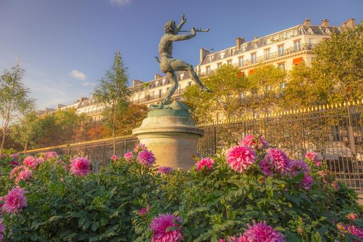 Beatutiful Luxembourg gardens with sculpture at springtime, Paris, France