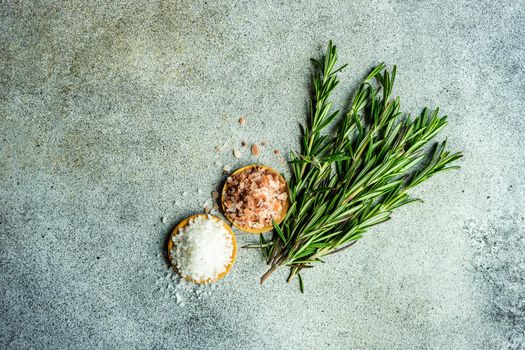 Cooking concept with rosemary herb on concrete background