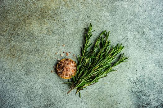 Cooking concept with rosemary herb on concrete background