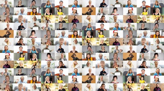 Many smiling multiethnic people faces headshots collage mosaic. Lot of young and old adult diverse ethnicity professional people group looking at camera. Horizontal banner for website header design. High quality photo