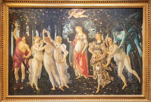 Florence, Italy - circa July 2021. Alessandro Botticelli - Spring, 1480. Renaissance Art in Uffizi Museum.