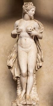 Florence, Italy - circa July 2021. Sensual naked woman statue. Beauty figure made of stone.