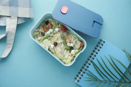 top view of a lunch box on color background ,