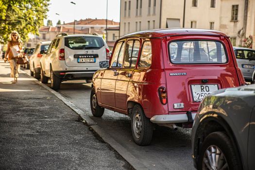 Rovigo, Italy 29 july 2022: Old car Renault 4 parked near a street