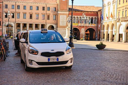 Rovigo, Italy 29 july 2022: Taxi in the historic city