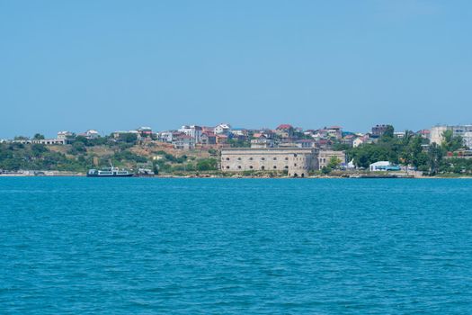 Sevastopol water crimea port russia ship vessel sea transportation warship, concept naval city for transport from shipping industrial, seaport lagoon. Battleship business freight,