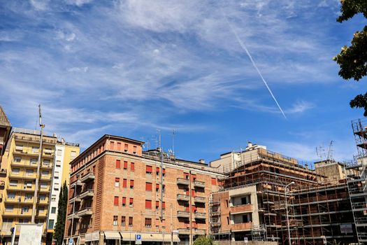 Rovigo, Italy 29 july 2022: Brick mansions undergoing restoration construction site