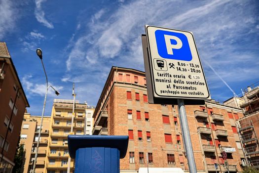 Rovigo, Italy 29 july 2022: Parking meter for paid parking