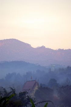 Morning mist and mountain view in the countryside