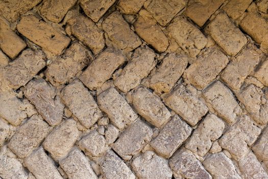 Detail of the wall technology used by the ancient Slavs. The old technology of building houses from clay bricks