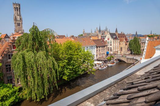 Bruges flemish architecture building facades at sunny day, Belgium