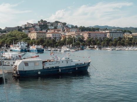 Panoramic view of La Spezia harbour at sunset