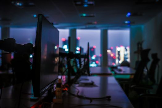 Night office and city of Tokyo. Shooting Location: Tokyo metropolitan area