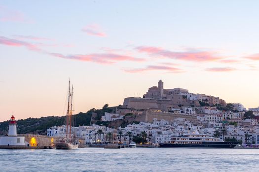Cityscape of Dalt Vila from Marina Ibiza, Ibiza, Spain