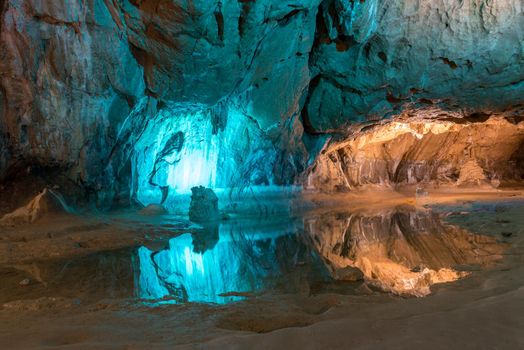 Beautiful cave rock formations in France, Ariege, Tarascon sur Ariege, Cave Lombrives.