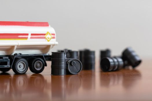 toy barrels and truck, miniature.