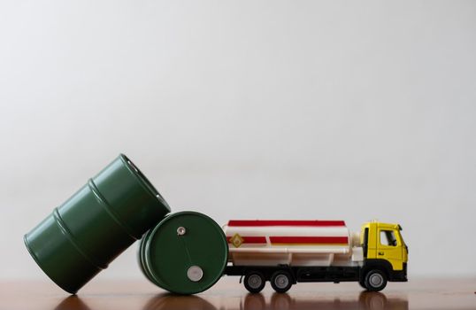 toy barrels and truck, miniature.