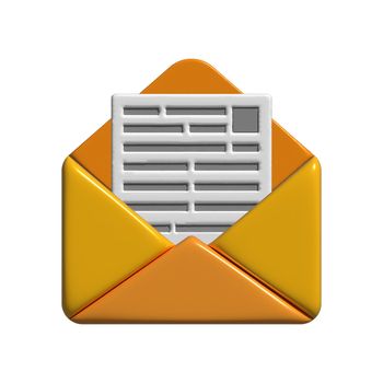 Orange voluminous open envelope letter message 3d illustration