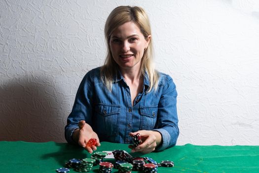 woman hands holding playing cards with poker straight combination