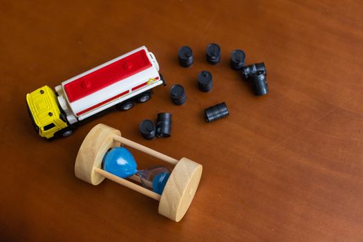 toy barrels and truck, miniature.