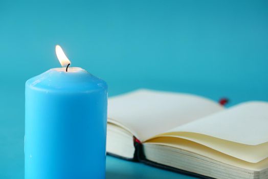 blue color candles slowly burning down
