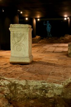 Cartagena, Murcia, Spain- July 25, 2019: Underground museum called Augusteum with remains of temple in honor of Octavian Augustus