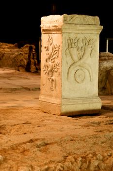 Cartagena, Murcia, Spain- July 25, 2019: Underground museum called Augusteum with remains of temple in honor of Octavian Augustus