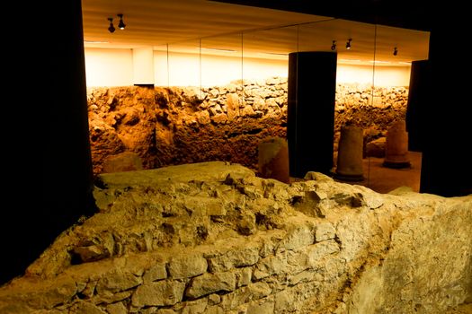 Cartagena, Murcia, Spain- July 25, 2019: Underground museum called Augusteum with remains of temple in honor of Octavian Augustus