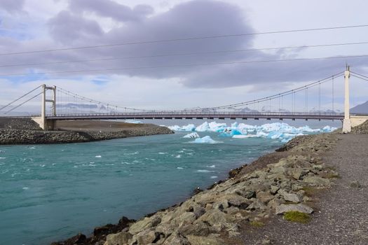 Iceland, Jokulsarlon Lagoon, Turquoise icebergs floating in Glacier Lagoon on Iceland