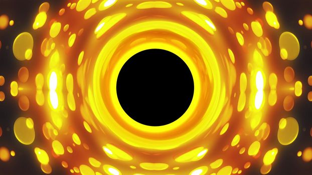 Black hole with gold backdrop. Computer generated 3d render