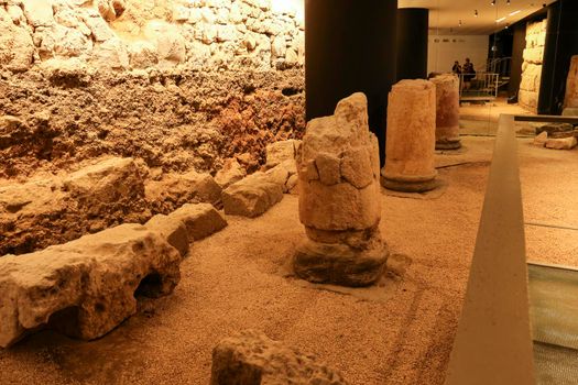 Cartagena, Murcia, Spain- July 18, 2022: Underground museum called Augusteum with remains of temple in honor of Octavian Augustus