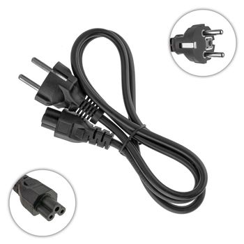 power cord with plug and plug, three pins, for a laptop adapter, on a white background, collage