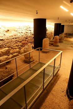 Cartagena, Murcia, Spain- July 18, 2022: Underground museum called Augusteum with remains of temple in honor of Octavian Augustus