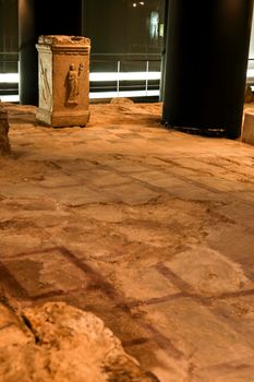 Cartagena, Murcia, Spain- July 18, 2022: Underground museum called Augusteum with remains of temple in honor of Octavian Augustus