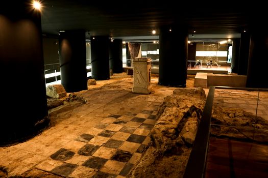 Cartagena, Murcia, Spain- July 18, 2022: Underground museum called Augusteum with remains of temple in honor of Octavian Augustus