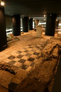 Cartagena, Murcia, Spain- July 18, 2022: Underground museum called Augusteum with remains of temple in honor of Octavian Augustus