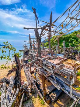 Old wooden pirate boat on the beach in Koh Phayam, Ranong, Thailand, south east asia