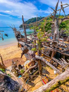 Old wooden pirate boat on the beach in Koh Phayam, Ranong, Thailand, south east asia