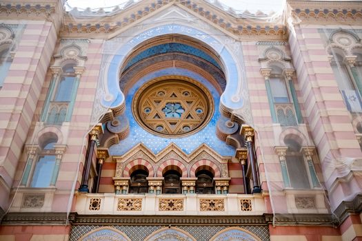 Details of beautiful Jerusalem - Jubilee Synagogue in Prague ,Czech Republic. Art Nouveau decoration. Reconstruction process. High quality photo