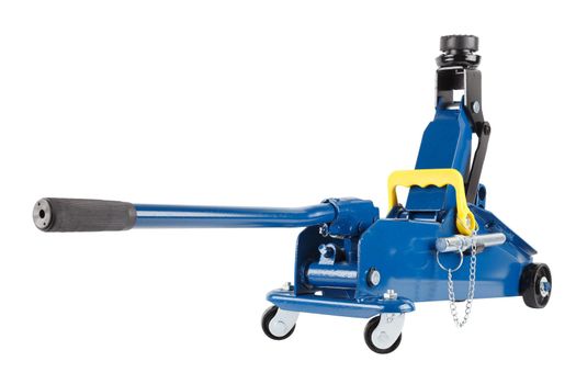 blue hydraulic car jack isolated on white background, 2 ton capacity