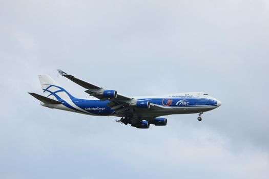 Amsterdam the Netherlands - July 20th 2017: VQ-BUU AirBridgeCargo Boeing 747-400F approaching Schiphol Amsterdam Airport Polderbaan runway