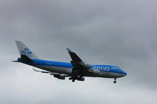 Amsterdam the Netherlands - July 20th 2017: PH-CKC KLM Royal Dutch Airlines Boeing 747-400F approaching Schiphol Amsterdam Airport Polderbaan runway