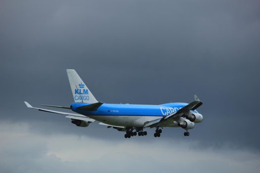 Amsterdam the Netherlands - July 20th 2017: PH-CKC KLM Royal Dutch Airlines Boeing 747-400F approaching Schiphol Amsterdam Airport Polderbaan runway