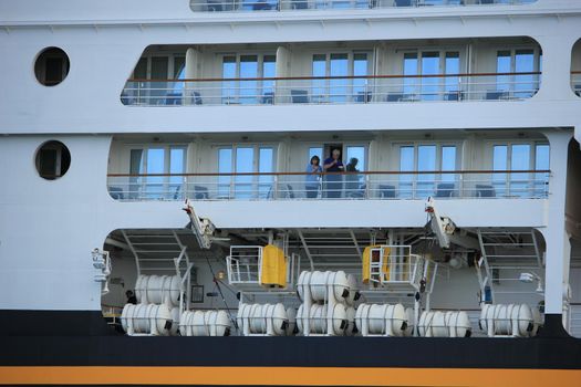 Velsen, the Netherlands - June, 27th 2017: Disney Magic on North Sea Canal, detail of ship